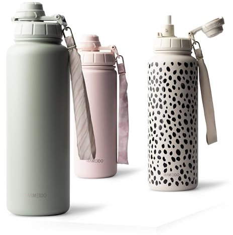 MAMEIDO Botella Agua Acero Inoxidable 700 ml, Botella Termica con Pajita, Botella Agua Gimnasio sin BPA, Cantimplora estanca, Termo con Correa de Transporte, Water Bottle (Desert Sage)