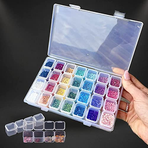 Voarge 28-Fächer Plastik Sortierbox Transparent, 5d Diamant Painting Sortierboxen Organizer für Diamant Malerei Zubehör, Strass, Nail Art und Perlen