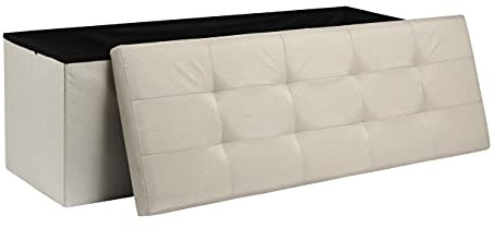 AKA Storage Ottoman, Padded Foldable Bench, Chest with Lid, Holds up to 300 kg, for Bedroom, Hallway, Living Room (Beige Linen, 110cm x 38 cm x 38 cm)