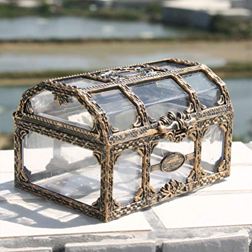 Mini cofre del tesoro pirata transparente para joyas, organizador de almacenamiento de gemas de cristal Mini estuche, caja de plástico transparente para tesoros piratas, joyero de cristal para joyas