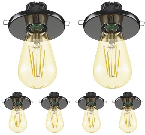 ledscom.de 6 Stück E27 Porzellan Decken-Einbauleuchte TELA, rund, schwarz, 99mm, inkl. LED Vintage gold max. 814lm extra-warmweiß 3-Stufen