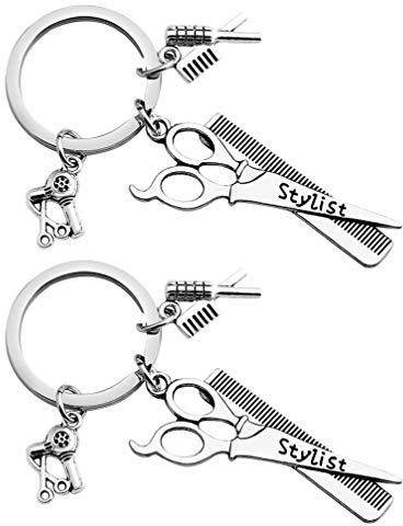 Lurrose 2-Teiliges Set, Stilvoller Friseur-SchlüSselanhäNger, Friseur, Haartrockner/Schere/Kamm, SchlüSselanhäNger, Verzierung, Perfekt FüR Salonbesitzer, Freunde
