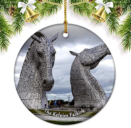 UK England The Kelpies Falkirk Christmas Ornaments for Tree Ceramic Pendant Double Sided Ornament Decor Xmas Gifts Porcelain Travel Souvenirs