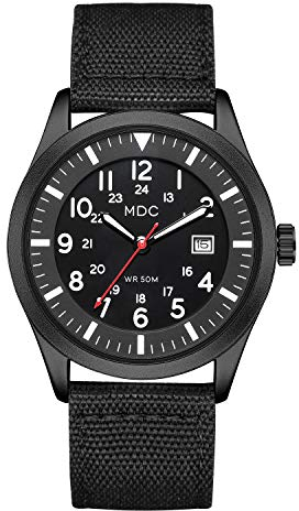 Infantry MDC Herren Militär Analog Quarz Uhr Armee Taktische Armbanduhr für Männer Outdoor Feld Arbeit Wrsitwatch mit Datumsanzeige, 5ATM Wasserdicht, Schwarz , Armband