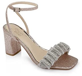 Jewel Badgley Mischka Women's Rita Bejeweled Strap Block Heel Heeled Sandal, Rose Gold, 4.5 UK