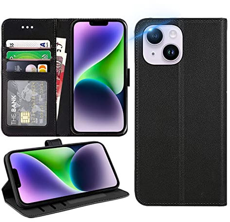 DN-Technology for iPhone 14 Plus Case Flip Leather Wallet Book Stand Folio Card Holder Phone Cover iPhone 14 Plus 6.7'' (BLACK)