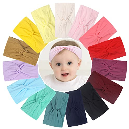 15PCS Baby Nylon Headbands 5 inches Handmade Cross Elastic Soft Headbands