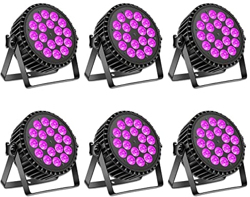 200W Par LED Scheinwerfer RGBW UV Schwarzlicht Strahler, 18 LED Bühnenlicht Partylicht DMX512 für Party, Bar, Weihnachten, Halloween, Hochzeit (6 Stücke)