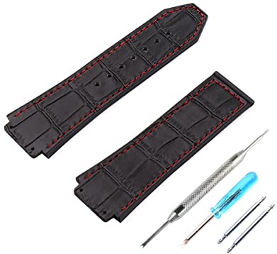 FACLE Uhrenarmband aus Gummi für Hublot BIG BANG Outdoor-Sport, wasserdichtes Lederarmband, 19 mm x 25 mm Armband (schwarze rote Linie)