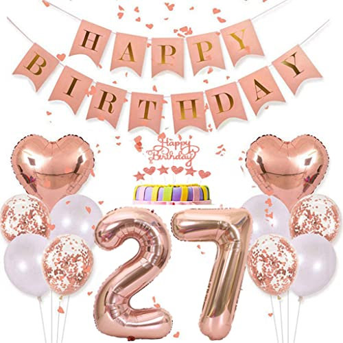 Conruich Deko 27. Geburtstag Frau, Rosegold Tortendeko Geburtstag 27 Jahre Mann, Geburtstagsdeko 27 Jahre, Rosegold Ballon 27Geburtstags Mädchen, Happy Birthday Banner Deko 27 Geburtstags Frauen