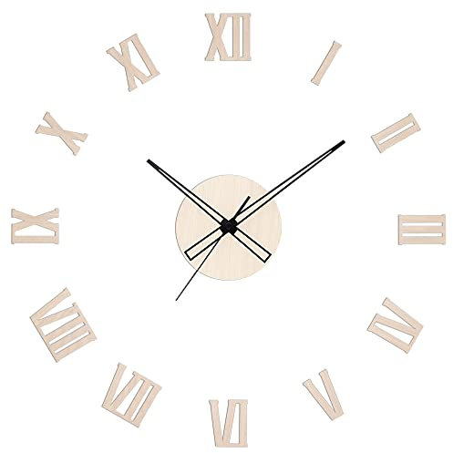 PRIM Veneer DIY Wanduhr Holz, Made in EU, Wood Wand-Deko ∅ von 600 bis 1000 mm, 3D Holz-Ziffern, Holz Wanduhr Groß XXL, Wanduhr Küche, Schlafzimmer (Hellbraun/Romulus)