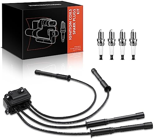 Frankberg 1x Zündspule+4x Zündkerze Kompatibel mit Clio II BB CB D4F 2001-2002 Kangoo Express FC0/1 D4F 2001-2004 Twingo I C06 D4F 2001-2004 Replace# 8200051128