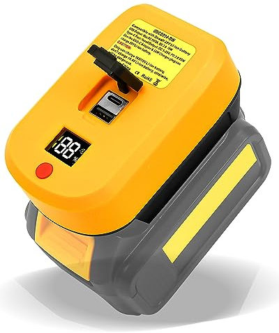 USB Charger Adapter Fit for Dewalt 18V 20V 60V Battery, 65W Fast Charger Battery Adapter with Real-time LCD Display & Waterproof Port Cover & 1 USB & 1 Type-C Port