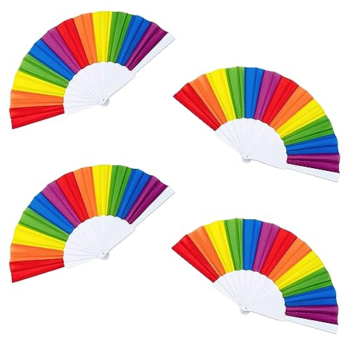 Waldspring Regenbogen Hand Fan 4 Stück, Regenbogen Handfächer Set, Pride Outfit, CSD Pride Accessoires, Bunte Handfächer, für Tanzdekorationen, Partyhochzeiten, Pride-Monats-Events, Fächer Festival