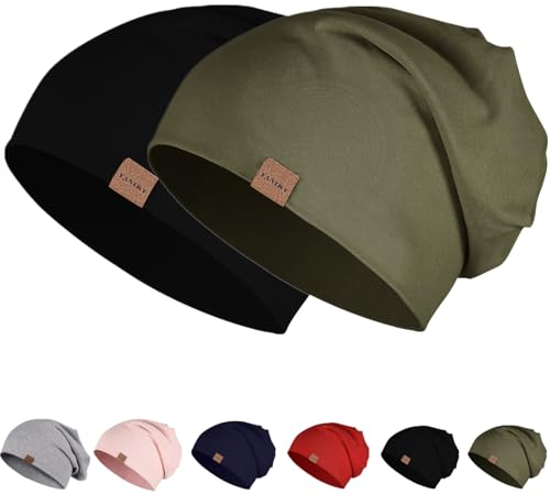 YANIKY Mütze Herren Damen, Slouch Beanie Mütze Baumwolle, Dünne Leichte Mütze, Weich Chemo Mütze, Winddicht Jersey Longbeanie für Alle Jahreszeiten