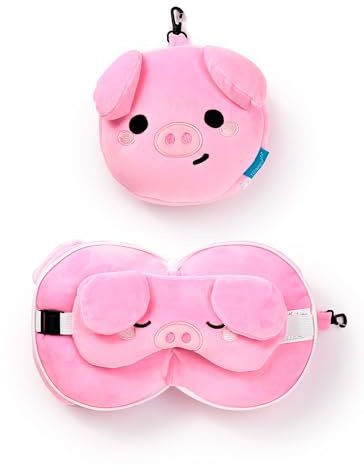 Puckator Reisekissen mit Maske Relaxeazzz – Oscar das Schwein – weiche Tiere
