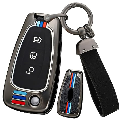 ontto Coque de clé de voiture en métal - Convient pour Ford Ranger C-Max S-Max Focus Galaxy Mondeo Transit Tourneo Custom - En métal - 3 boutons B - Noir