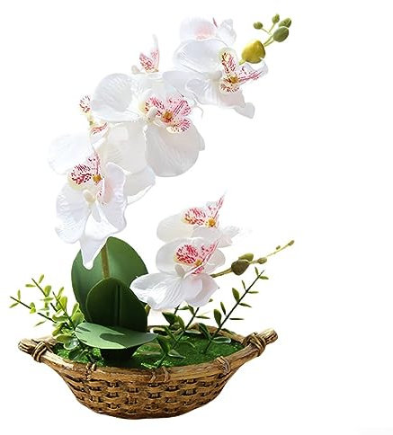 Orchidea artificiale con vasi di fiori, orchidea falaenopsis artificiale, composizioni di fiori per la decorazione della casa (bianco)
