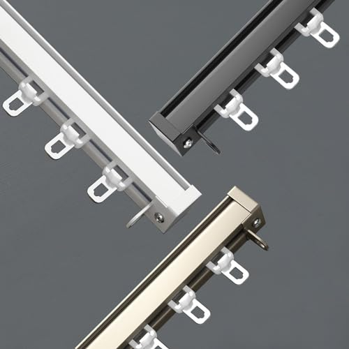 LIGUOYI Gardinen Für Schienen Aluminium 1-läufige 120cm 160cm 220cm 240cm 600cm Vorhangschiene Decken/Wandmontage Gardinenschiene Mit Umlenkrollen Und Haken, Gold, Schwarz, Weiß