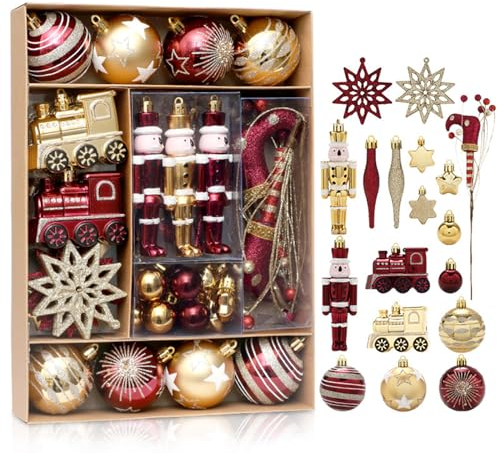 Fouriding 50pcs Christmas Balls Ornaments, Small Baubles Plastic Shatterproof Hanging Decorations for Xmas Tree Holiday Party (Wine red)