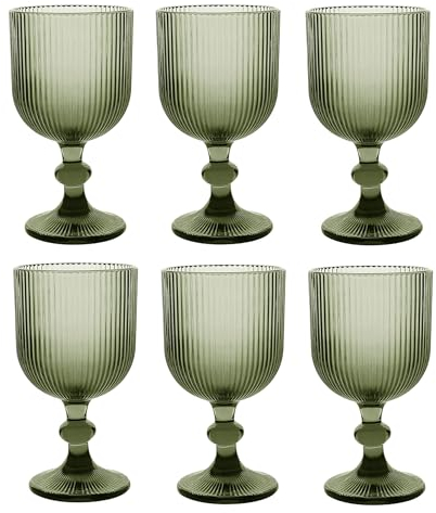 Lot de 6 verres à vin colorés vintage avec gaufrage (ligne/vert/350 ml), verres à boisson, verres à vin, verres à eau, verres à champagne, carafe, coupe à dessert, verre à boire, verre à vin, verre à