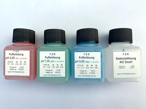 FSRTOP pH Kalibrierlösung Set pH 4 pH 7 pH 9 KCL 3mol/l je 50 ml Kalibrierflüssigkeit Pufferlösung Eichlösung pH Messgerät Tester Eichflüssigkeit Set 200 ml