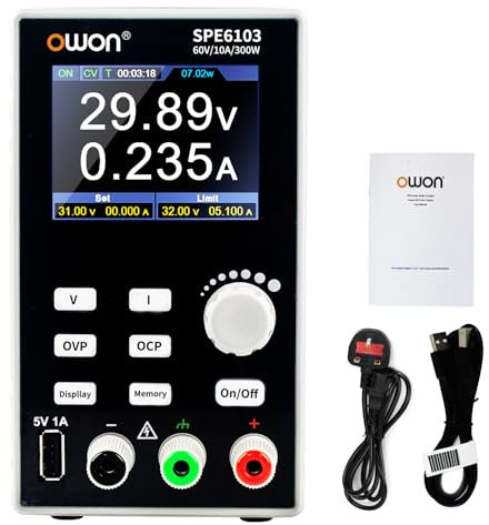 OWON SPE6103 Fuente de alimentación CC programable (0-60 V 0-10 A) de alta precisión de 4 dígitos, protección múltiple, fuente de alimentación CC de banco de laboratorio de 300 W con software de PC y