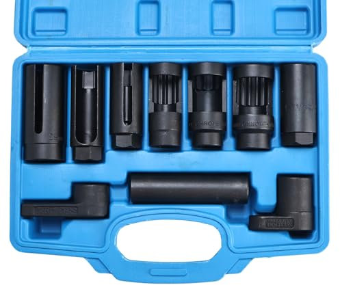 BOOMSTART 10tlg Lambdasonden Schlüssel Set, 22mm Lambdasonden Nuss, 3/8 1/2 Nox Sonde Lambdasonde Werkzeug Steckschlüssel für Demontage Lambdasonde Auto