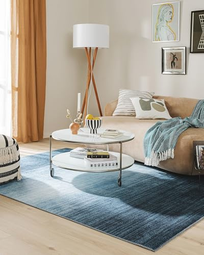 benuta Pop Teppich Laury - Blau 160x230 cm - Kunstfaser - Rechteckig & im Style: Uni, Elegant, Minimalistisch - Pflegeleicht für Wohnzimmer Schlafzimmer