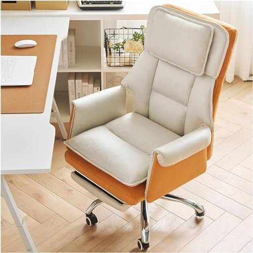 SAFWELAU Chefsessel Design Bürostuhl 135° Neigung Ergonomische Büro-Schreibtisch-Hauptstühle, Komfort-Drehstuhl aus Stoff mit Fußstütze (Color : Orange)