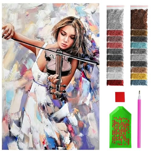 ARTULIO Diamond Painting Set - Frau spielt Geige - 40x60 cm - Groß XXL - 5D Diamant Painting Bilder DIY, Diamond Painting Erwachsene