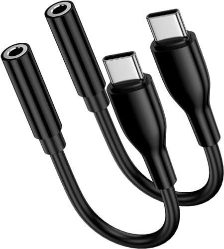 2Pcs Black USB C to 3.5mm Audio Adapter for iPhone 15 Pro Max/15 Pro/15 Plus, iPad, Google Pixel 8a 8 7 Pro 7a, Type C to Headphone Aux Jack Dongle Cable Cord for Samsung Galaxy S24 Ultra S23 FE S22