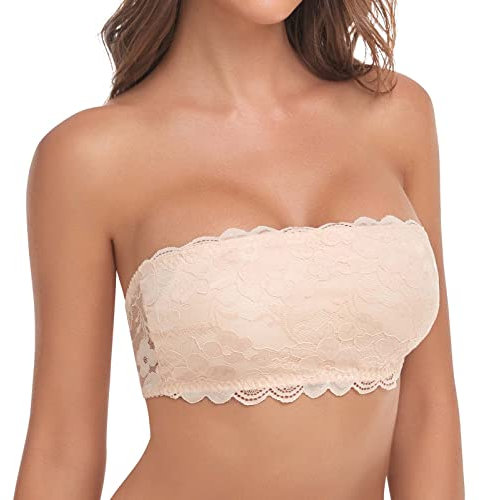 Cavotor Reggiseno push-up senza spalline per donna reggiseno a fascia imbottito Stay Up antiscivolo in silicone di supporto senza spalline per busto più grande senza ferretto Comfort Bralette, Beige,
