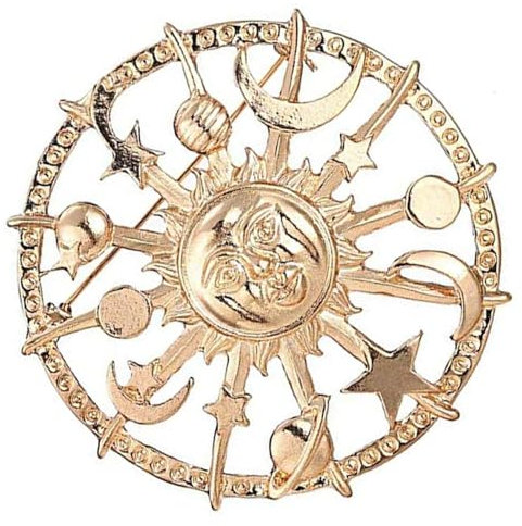 Brosche Goldener Stern Mond Sonne Galaxien Ruder Brosche Zinn Anstecknadeln Modeschmuck Passend für Tasche Pullover Kleid