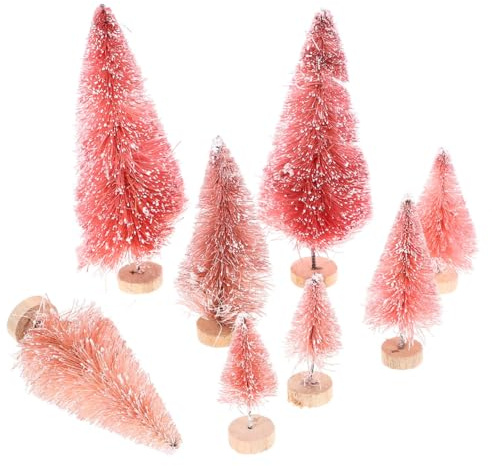Warmhm 8St Mini-KüNstlicher Weihnachtsbaum Mit Holzsockel Rosa Kleiner KüNstlicher Tischweihnachtsbaum Kann Als Geschenkdorf-Weihnachtsfeier-Dekoration Verwendet Werden