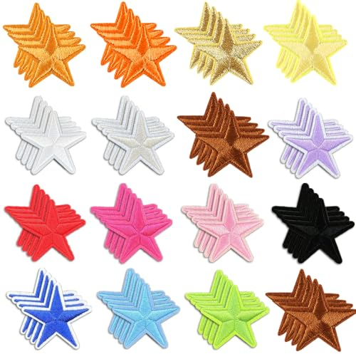 Kabwea 64 StüCk Sterne AufbüGelbilder,Star, Patches Zum AufbüGeln, Sterne, Stars, AufbüGler, BüGelbilder FüR Textilien Erwachsene, Stern, BüGelbilder (16 Farben)