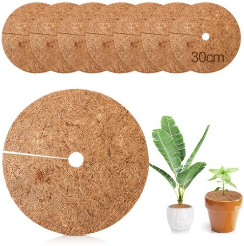JOLIGAEA 8 Stück Kokos Mulchscheibe, Ø30cm Kokosscheibe für Pflanzen, Kokosmatte Winterschutz Rund, Kübelabdeckung Frostschutz, Nachhaltig Pflanzenschutz Frostschutz Kälteschutz Schutz Nässe
