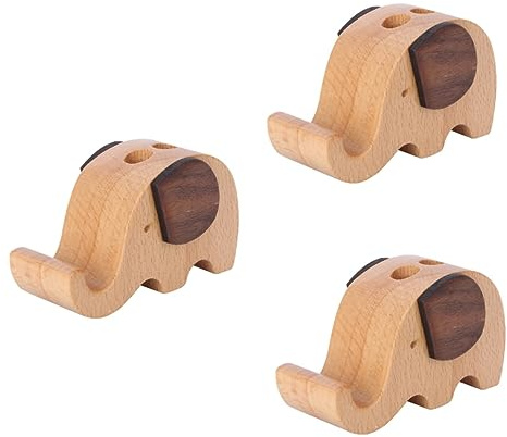VILLCASE 3pcs Elephant Pen Container Wooden Desk Organiser Magnetic Phone Holder Elephant Shape Pencil Pot Office Decor