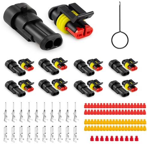 JRready ST6481-02-08 Wasserdichter Kfz Steckverbindersatz, 2 polig Stecker und Buchse, Kabel Steckverbinder Stecker für Auto LKW Anhänger Motorrad Marine Boot Verkabelung, 18-16AWG, 8 Sets