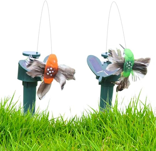 2 piezas solar o batería al revoltaje de la gama de colibríes con estacas de pájaros voladores de tambaleo de 40 cm para el jardín del jardín de bodas al aire libre sin batería, colibrí con aleteo so