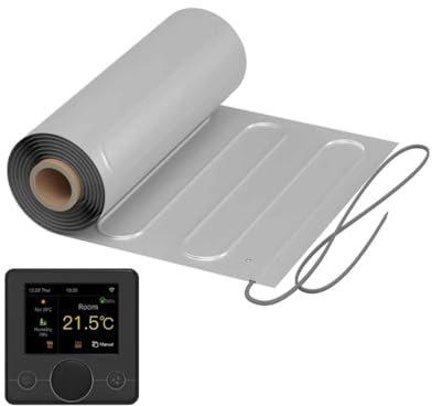 Riscaldamento a pavimento elettrico: tappetino riscaldante a due ruote con foglio di alluminio Warmon in alluminio 150 W/m², parcheggio, laminato con termostato intelligente serie R7C, LCD a colori,