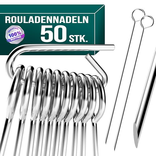 4happy Rouladennadeln, 50 Stück im Set - Rouladenspieße mit Griff und scharfer Spitze, Rouladennadeln Edelstahl rostfrei ersetzen Rouladenklammern, Länge 10 cm