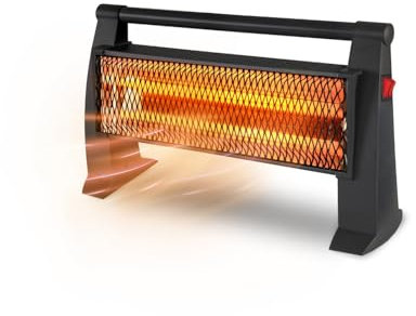 Wintem Infrarot-Quarz-Heizstrahler 1200 W 50,4 x 12,5 x 25,5 cm – leicht und einfach zu bewegen – Sicherheitssystem gegen Kippen und Überhitzung – ideal für Räume bis 12 m²
