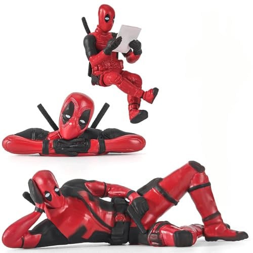 Thapncow Lustiger Anime Deadpool Anime Auto Innendekoration Zubehör, Deadpool Figuren Kuchen Dekoration, PVC Modell Spielzeug, 3 Stück Mini Figuren Set Cake Topper, Marvel-Geschenke für Männer