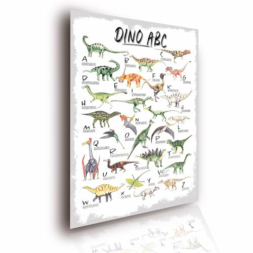 Lineo® Dinosaurier ABC Lernposter für Kinder; Dino Poster XXL Kinderzimmer Dekoration & Alphabet lernen; Tier-Poster Wandbild Deko Kunstdruck für Kinder 42 x 62 cm (Dino ABC - Aquarell)