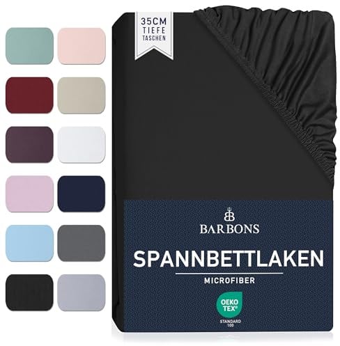 Spannbettlaken 140x200cm - Spannbetttuch Bettlaken Bettbezug (Schwarz) | Oeko-TEX Zertifiziert - Gebürstete Polyester - Mikrofaser - 35 cm Tiefe Tasche - für dicke Matratzen - Kinderbett - Babybett
