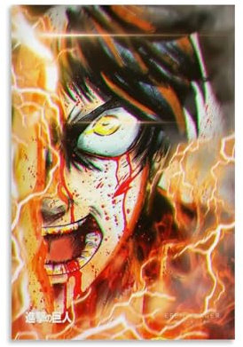 LOKJKOEQ Attack on Titan Anime Role Main Character Eren Yeager Poster Dekorative Malerei Leinwand Wandkunst Wohnzimmer Poster Schlafzimmer Malerei 12x18inch(30x45cm)