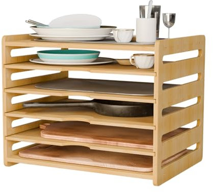 Wooden Cabinet Tray Dividers,Kitchen Vertical Tray Divider Organizer for Storing Baking Sheets, Pans, Lids, Cutting Boards, and Trays – 5-Compartment Adjustable Design for Clutter-Free Cabinet Storage