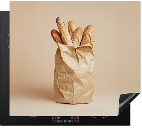 KitchenYeah© Herdabdeckplatte 59x52 cm Einteilig Ceranfeld Abdeckplatte Küche Deko Ceranfeldabdeckung Herdabdeckung Induktionsmatte Baguette - Brot - Baguette - Beige