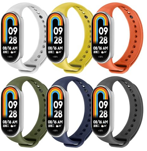 AXFEE 6 Pack Armband Kompatibel mit Xiaomi Mi Band 8, Weiches Silikon Verstellbare Fitness Ersatzbänder für Mi-Band 8 armband, Wasserdicht Ersatzband(Stil A)